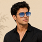 Sunglasses For Men With Blue Shade Glass & Black Frame 3136 Square Sunglass By Sunglasses Deal