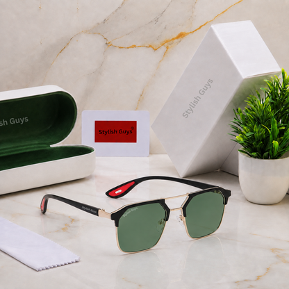 Sunglasses For Men With Green Glass & Golden Frame 04 Square Polarized Sunglass By Sunglasses Deal