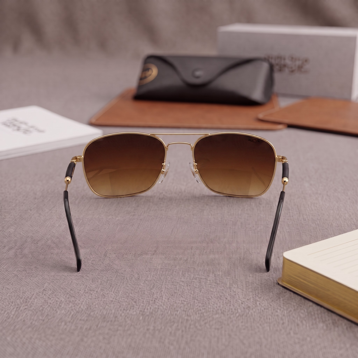 Sunglasses For Men With Brown Shade Glass & Golden Frame 1208 Square Sunglass By Sunglasses Deal