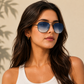 Sunglasses For Men With Blue Shade Glass & Black Frame 3136 Square Sunglass By Sunglasses Deal