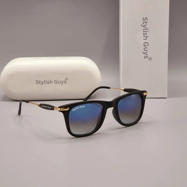 Top Trendy Hot New Stylish Attractive Square Blue Shade & Golden 2148 Evergreen UV Protected Sunglasses For King's Men & Women ( SG-2148 )