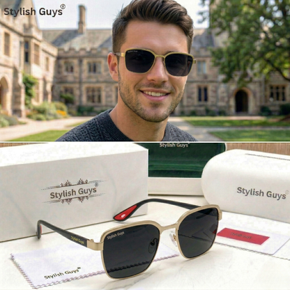 Sunglasses For Men With Black Glass & Golden Frame 07 Square Polarized Sunglass By Sunglasses Deal