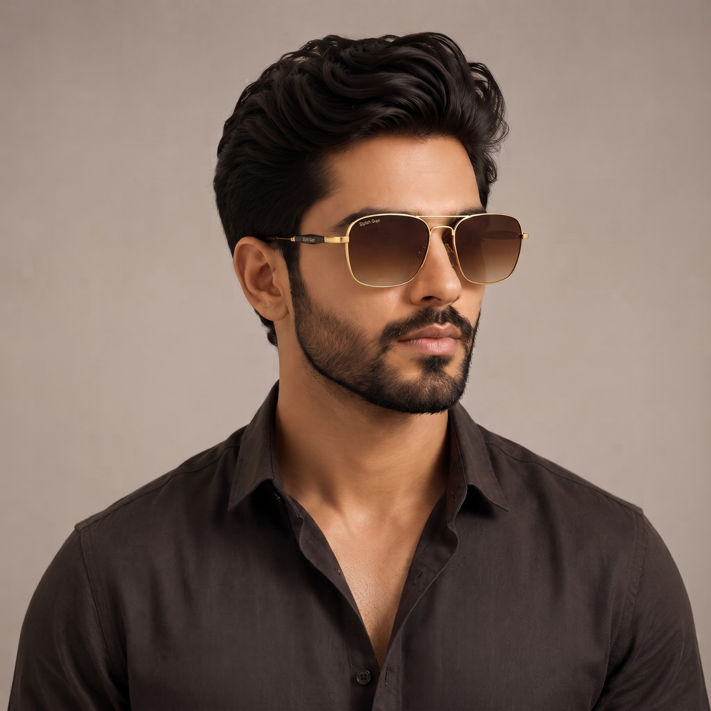 Sunglasses For Men With Brown Shade Glass & Golden Frame 1208 Square Sunglass By Sunglasses Deal