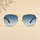 Sunglasses For Men With Blue Shade Glass & Golden Frame 3136 Square Sunglass By Sunglasses Deal