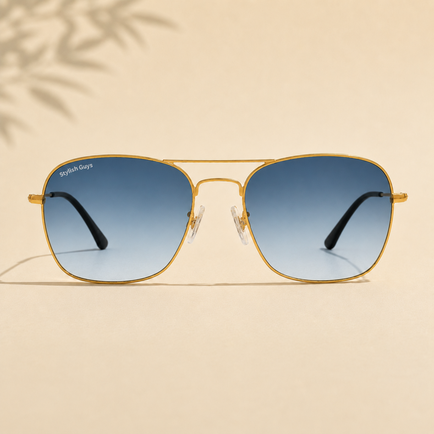 Sunglasses For Men With Blue Shade Glass & Golden Frame 3136 Square Sunglass By Sunglasses Deal