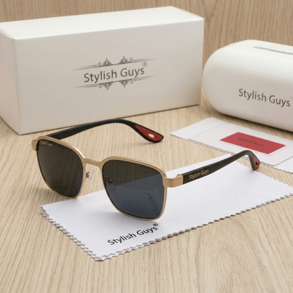 Sunglasses For Men With Black Glass & Golden Frame 07 Square Polarized Sunglass By Sunglasses Deal