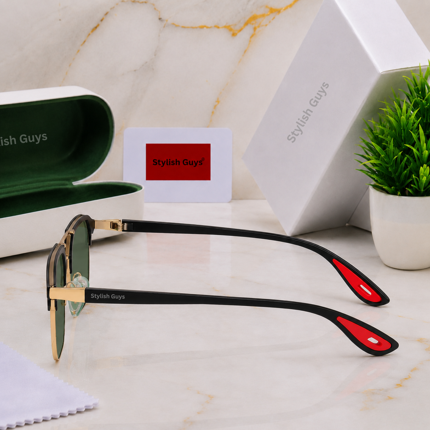 Sunglasses For Men With Green Glass & Golden Frame 04 Square Polarized Sunglass By Sunglasses Deal