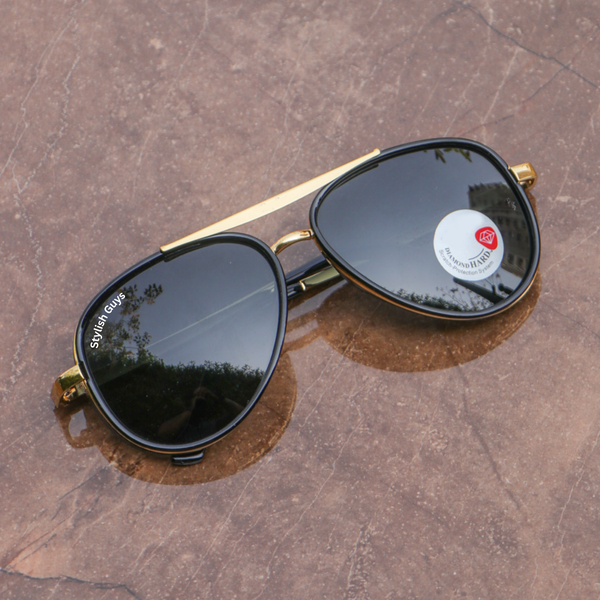 Top Trendy Hot New Stylish Attractive Black & Golden 4414 Evergreen UV Protected Sunglasses For King's Men & Women