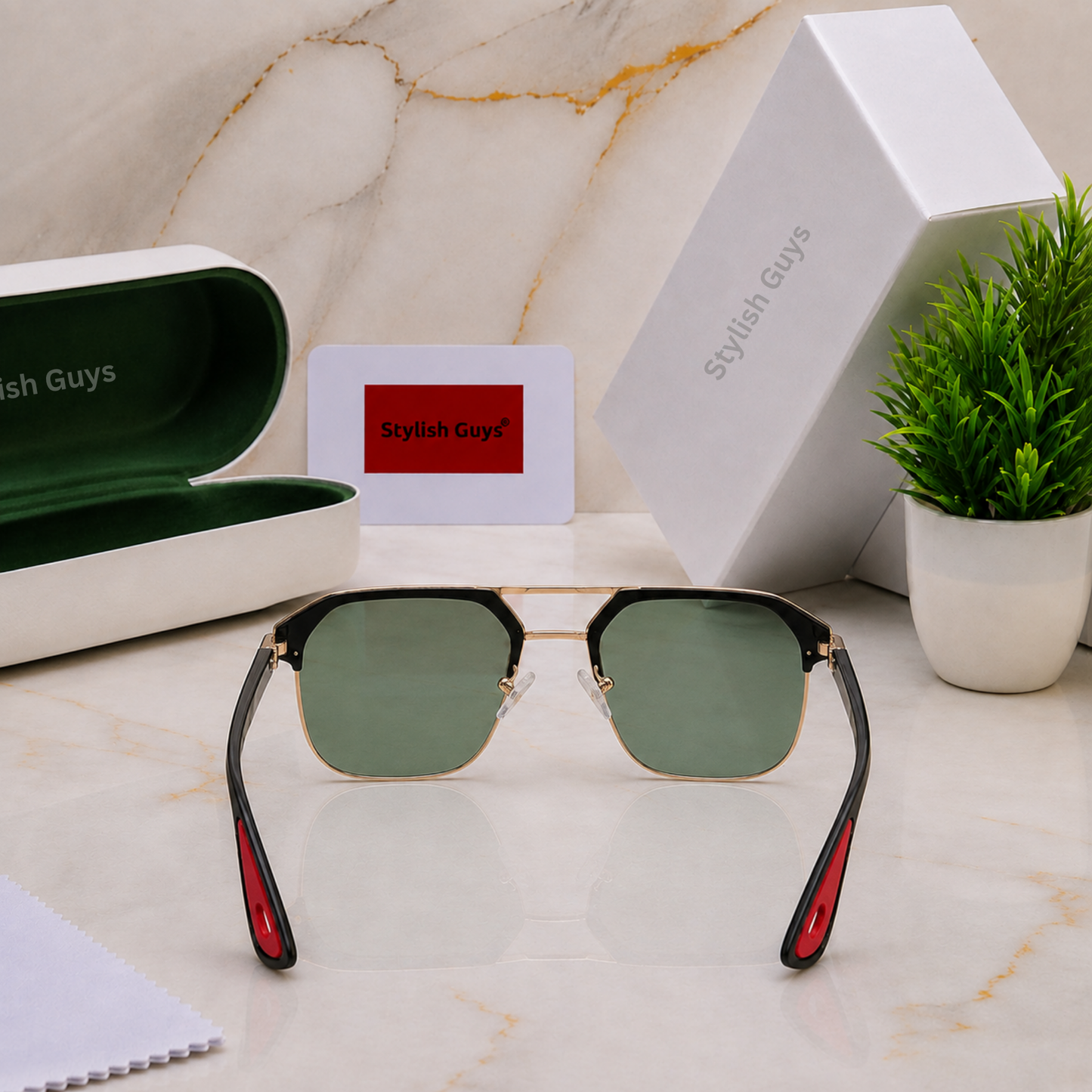 Sunglasses For Men With Green Glass & Golden Frame 04 Square Polarized Sunglass By Sunglasses Deal