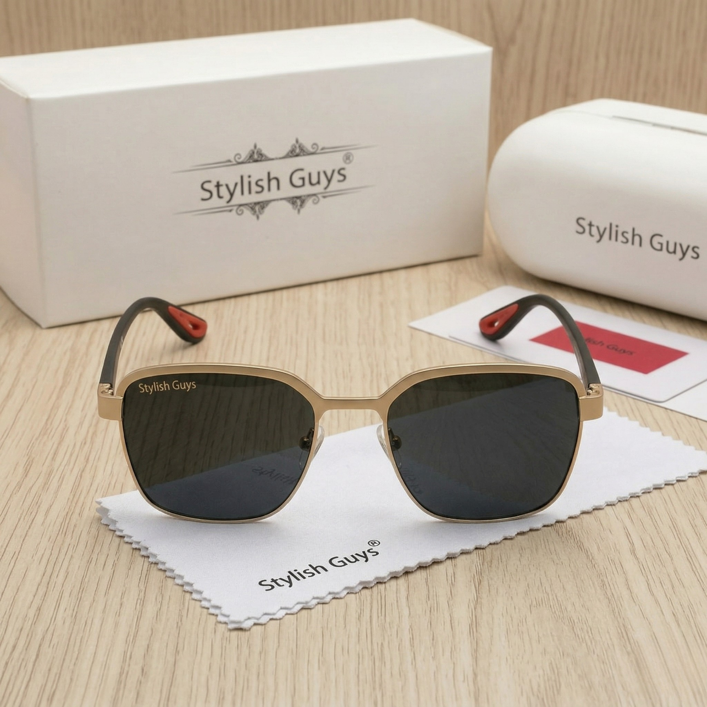 Sunglasses For Men With Black Glass & Golden Frame 07 Square Polarized Sunglass By Sunglasses Deal