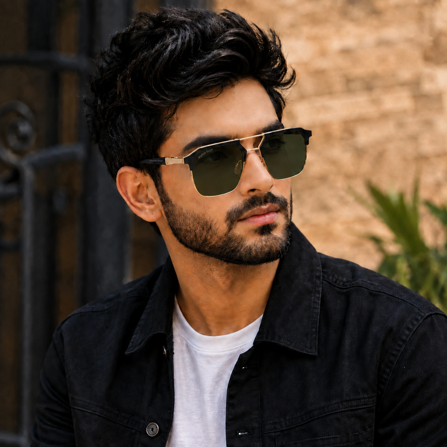 Sunglasses For Men With Green Glass & Golden Frame 04 Square Polarized Sunglass By Sunglasses Deal