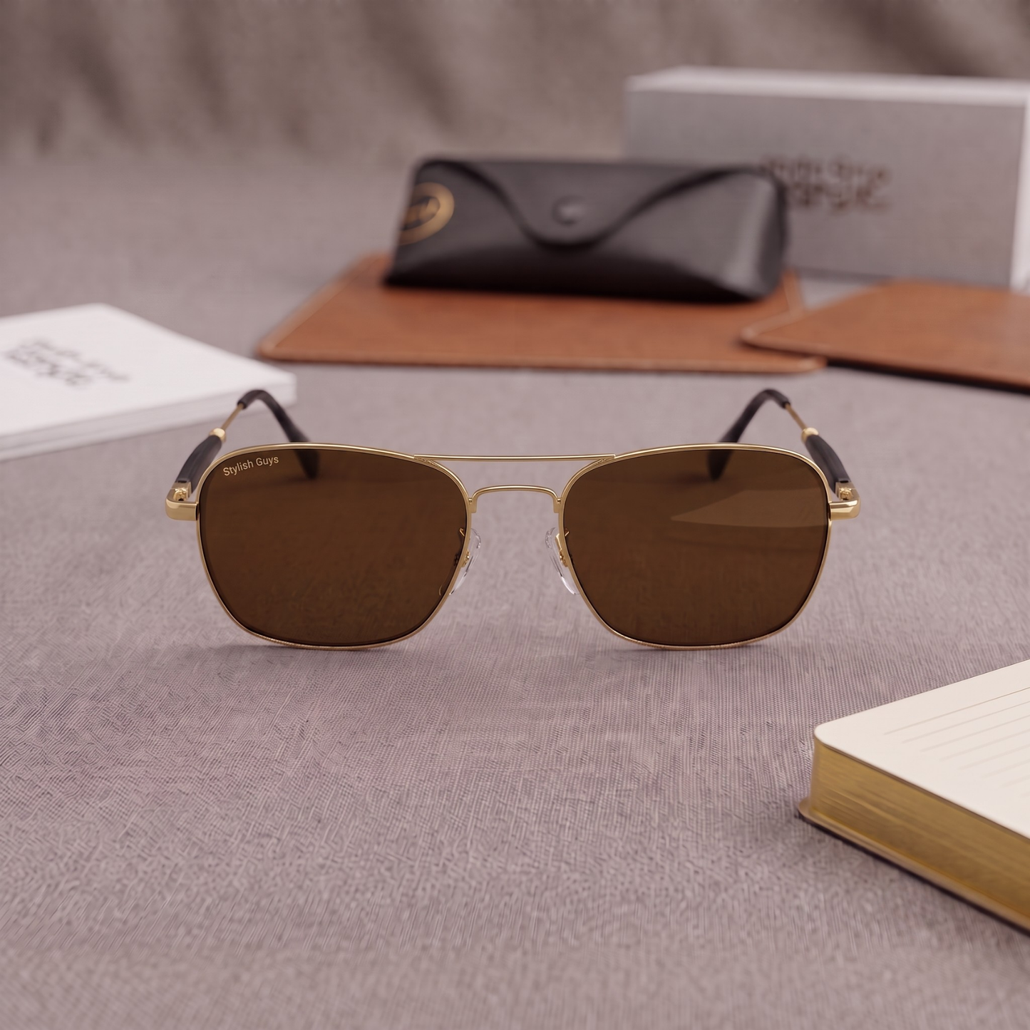Sunglasses For Men With Brown Glass & Golden Frame 1208 Square Sunglass By Sunglasses Deal