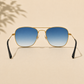 Sunglasses For Men With Blue Shade Glass & Golden Frame 3136 Square Sunglass By Sunglasses Deal