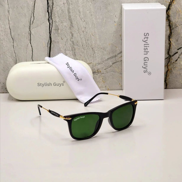Top Trendy Hot New Stylish Attractive Square Green & Gold 2148 Evergreen UV Protected Sunglasses For King's Men & Women ( SG-2148 )