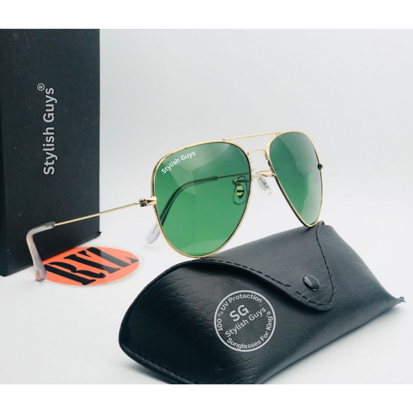 New Fancy Latest Flexible Nosed Trending Shaded B2 Green Mirror & Golden Frame Aviator With Metal Frame Hot Favourite Sunglass For Men, Women & Unisex. ( SG - 3026 )