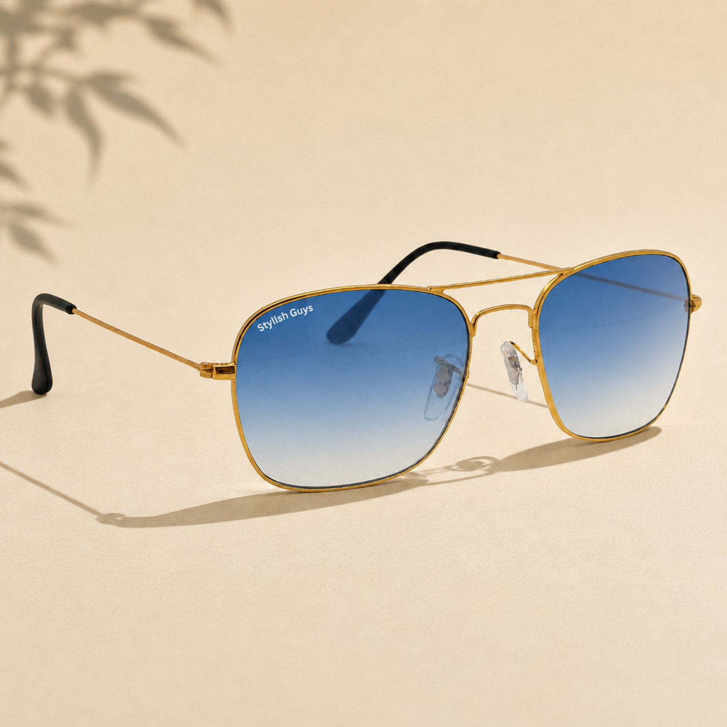 Sunglasses For Men With Blue Shade Glass & Golden Frame 3136 Square Sunglass By Sunglasses Deal