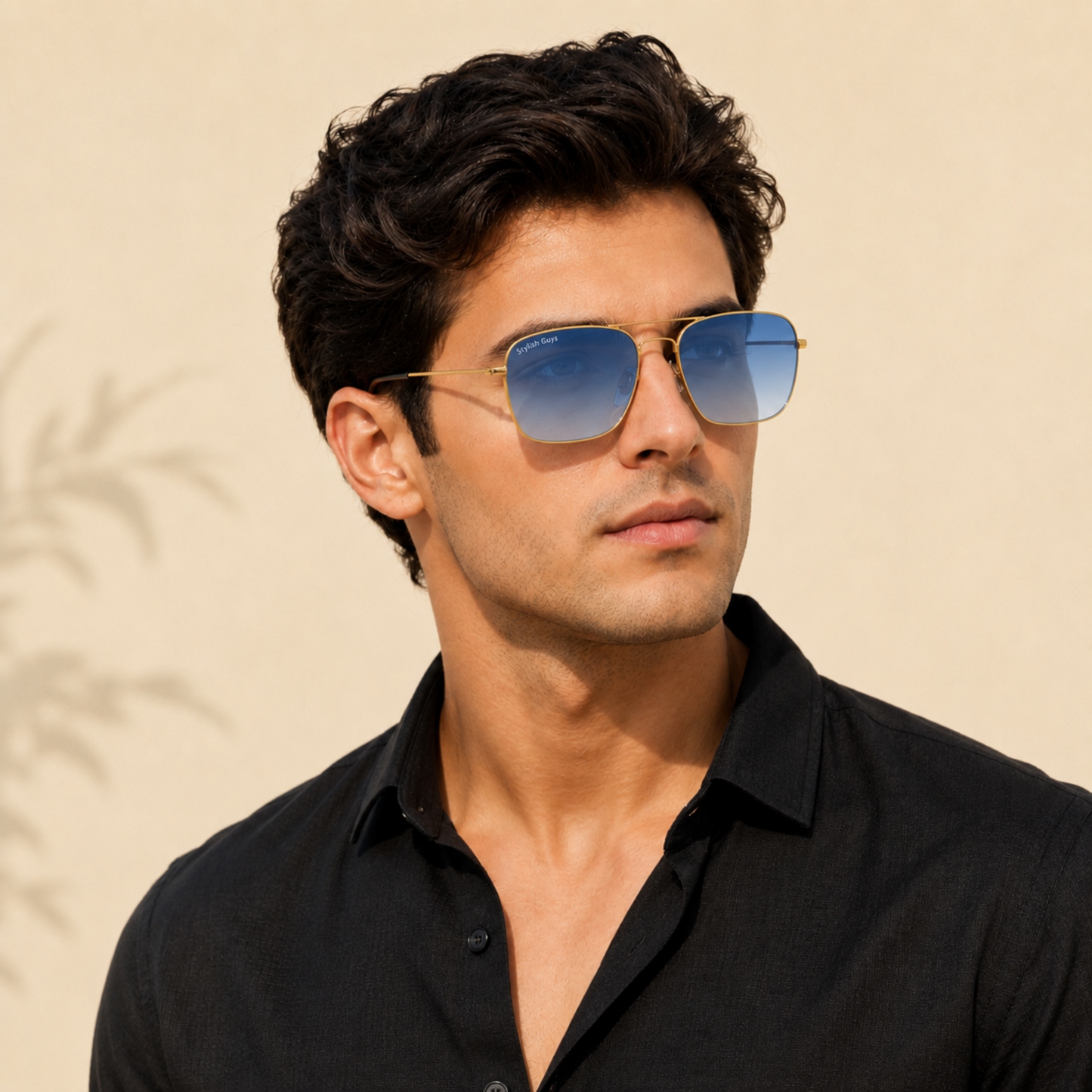 Sunglasses For Men With Blue Shade Glass & Golden Frame 3136 Square Sunglass By Sunglasses Deal