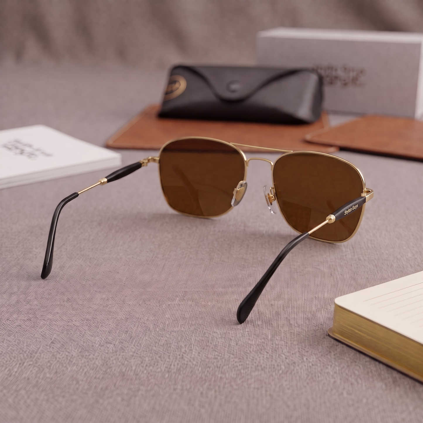 Sunglasses For Men With Brown Glass & Golden Frame 1208 Square Sunglass By Sunglasses Deal