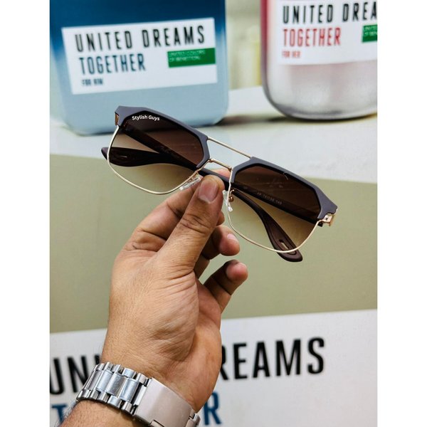 Top Trendy Hot New Stylish Attractive Square Brown Shade & Gold 04 Evergreen UV Protected Sunglasses For King's Men & Women ( SG-#04 )