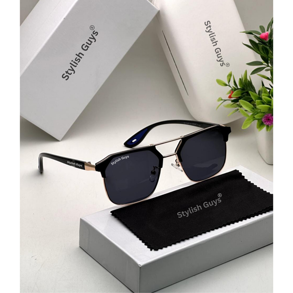 Top Trendy Hot New Stylish Attractive Square Black & Gold 04 Evergreen UV Protected Sunglasses For King's Men & Women ( SG-#04 )