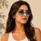 Sunglasses For Men With Blue Shade Glass & Golden Frame 3136 Square Sunglass By Sunglasses Deal
