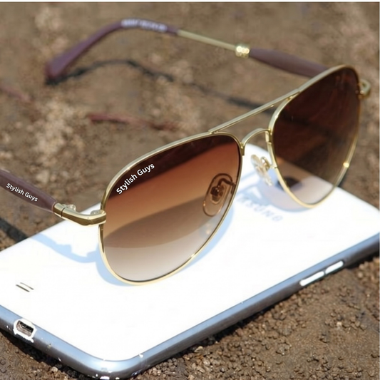 Sunglasses For Men With Brown Shade Glass & Golden Frame 3517 Aviator Oval Sunglass By Sunglasses Deal