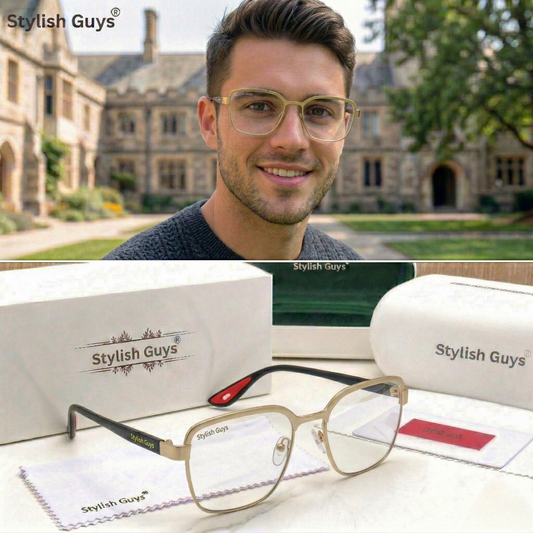 Sunglasses For Men With Clear Glass & Golden Frame 07 Square Polarized Sunglass By Sunglasses Deal
