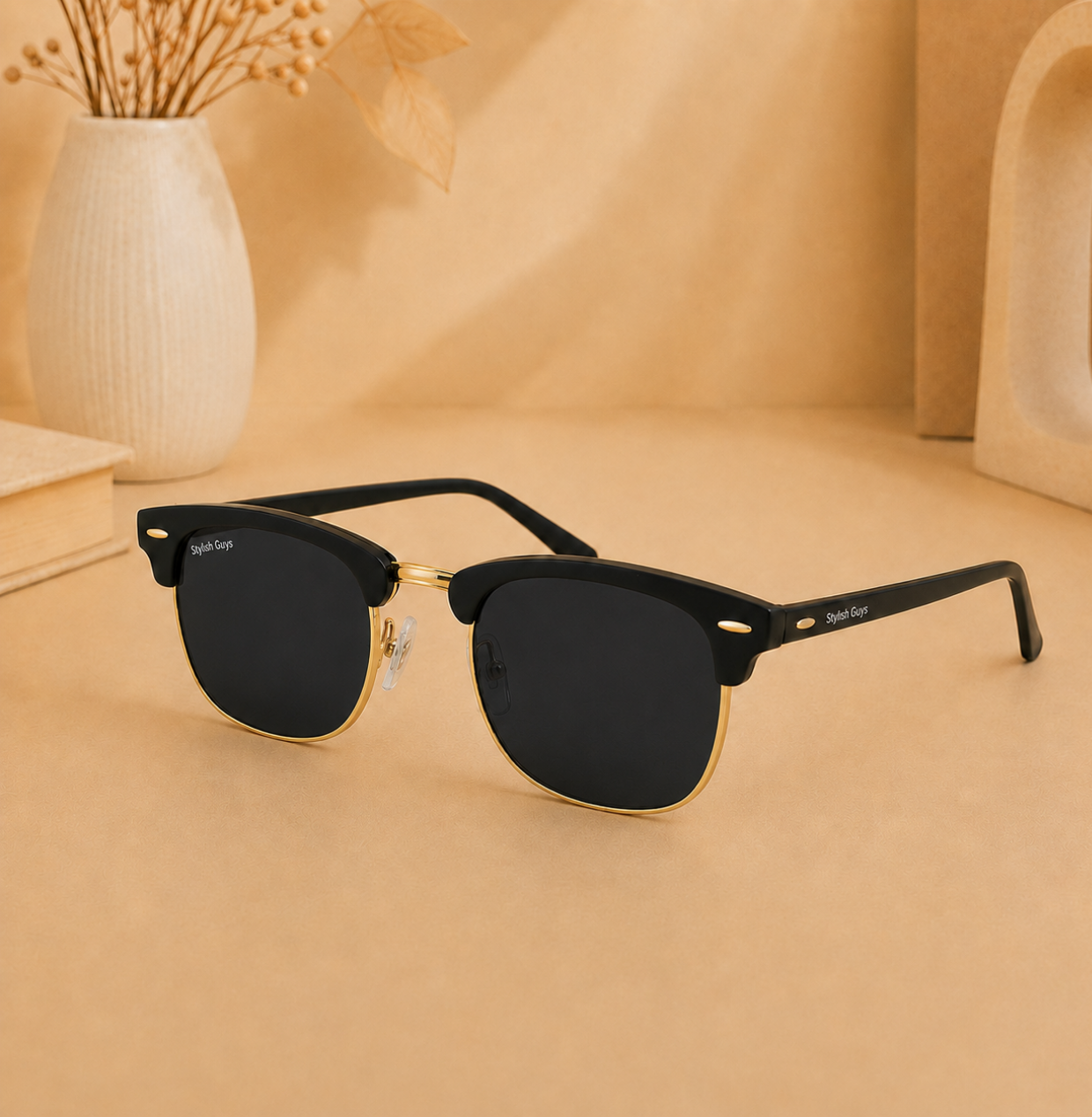 Sunglasses For Men With Black Glass & Golden Frame 3016 Club Master Sunglass By Sunglasses Deal
