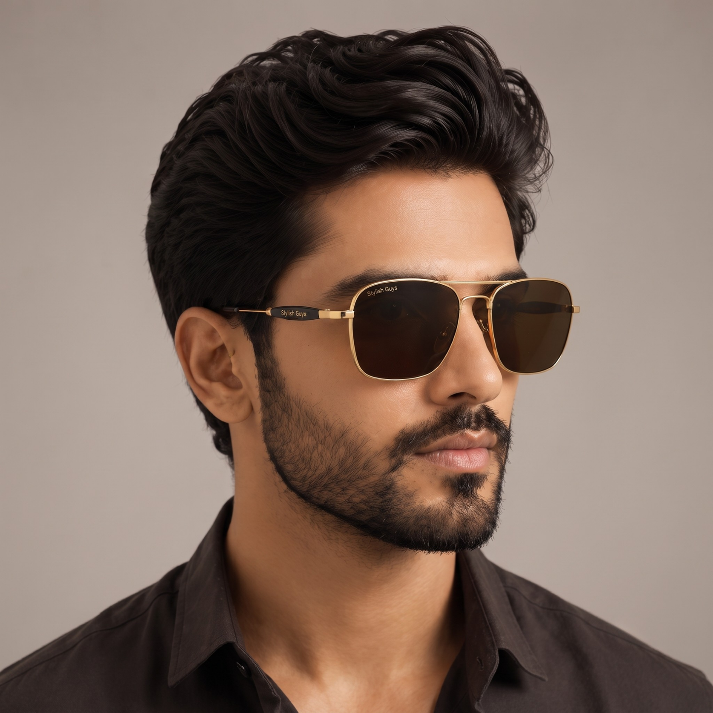 Sunglasses For Men With Brown Glass & Golden Frame 1208 Square Sunglass By Sunglasses Deal