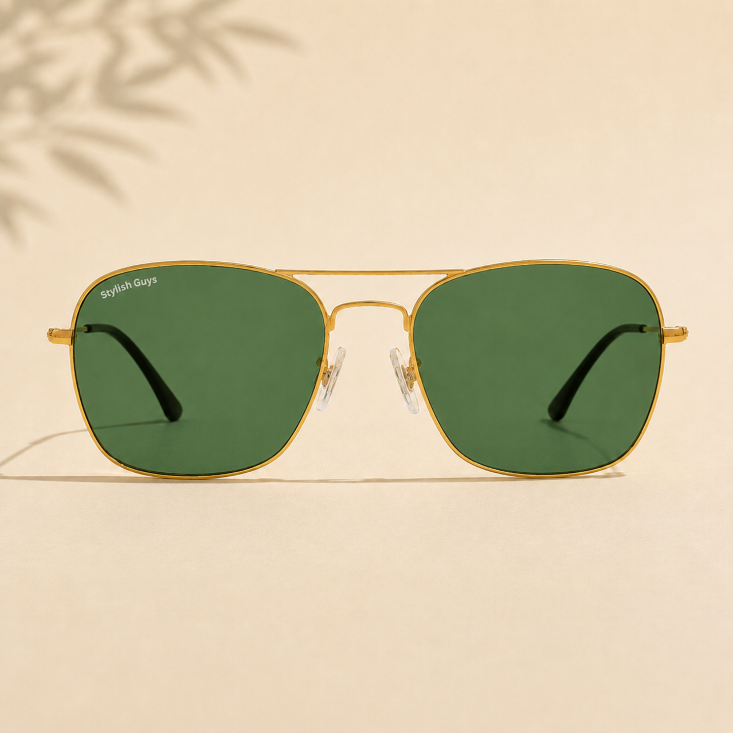 Sunglasses For Men With Green Glass & Golden Frame 3136 Square Sunglass By Sunglasses Deal