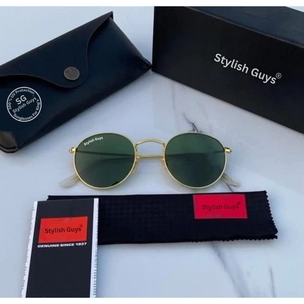 Top Trendy Hot New Stylish Attractive Round Green & Gold 3447 Evergreen UV Protected Sunglasses For King's Men & Women ( SG- 3447 )