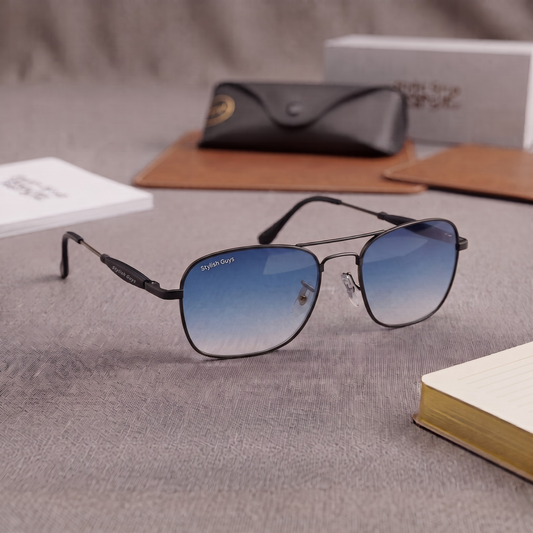 Sunglasses For Men With Blue Shade Glass & Black Frame 1208 Square Sunglass By Sunglasses Deal