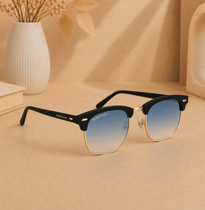 Sunglasses For Men With Blue Shade Glass & Golden Frame 3016 Club Master Sunglass By Sunglasses Deal