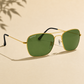 Sunglasses For Men With Green Glass & Golden Frame 3136 Square Sunglass By Sunglasses Deal