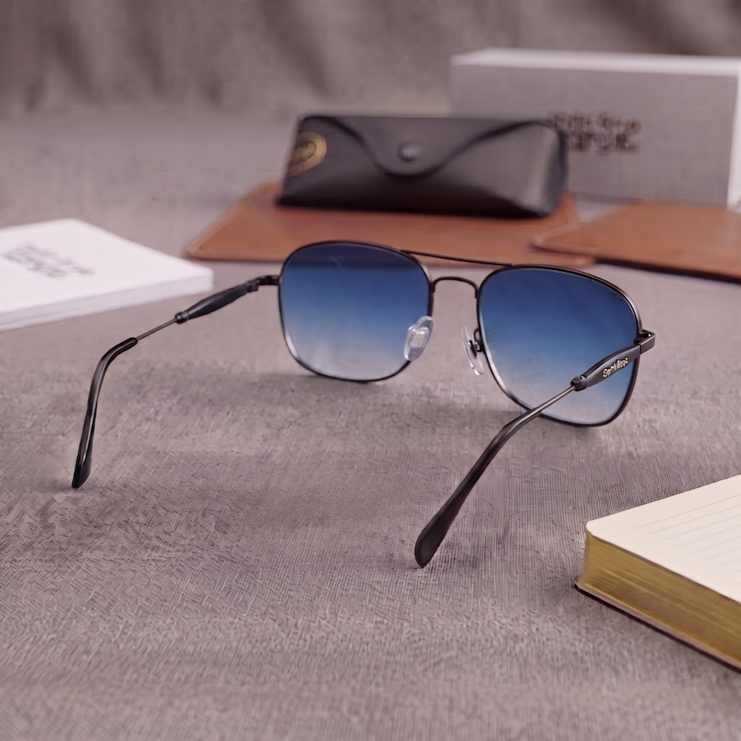 Sunglasses For Men With Blue Shade Glass & Black Frame 1208 Square Sunglass By Sunglasses Deal