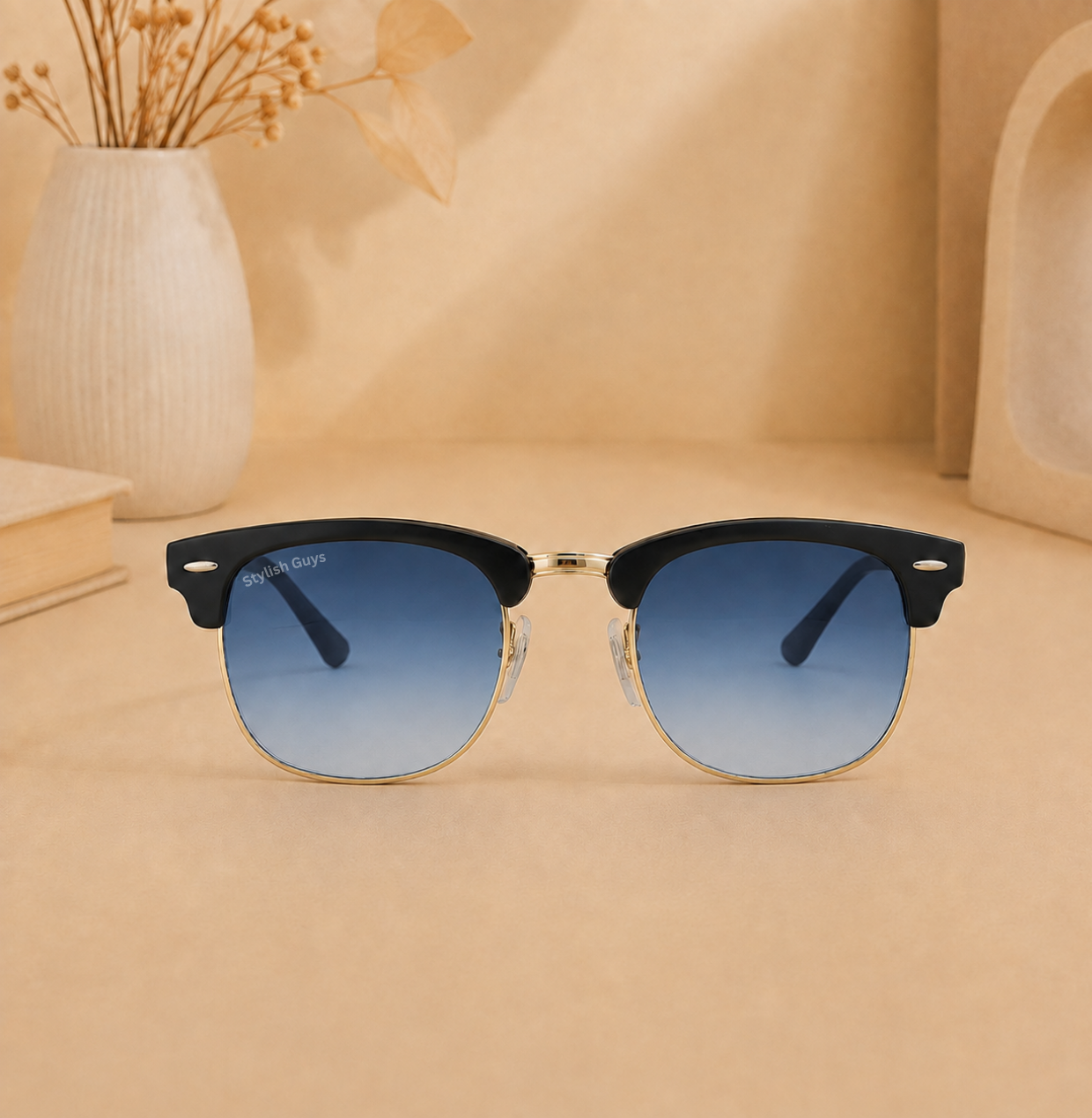 Sunglasses For Men With Blue Shade Glass & Golden Frame 3016 Club Master Sunglass By Sunglasses Deal