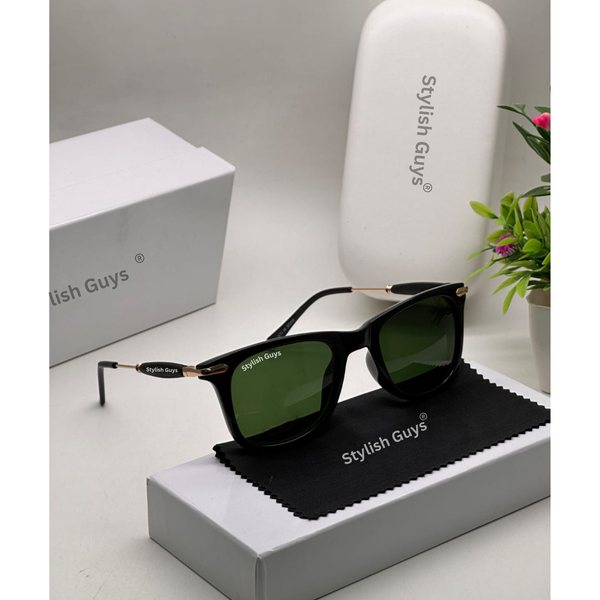 Top Trendy Hot New Stylish Attractive Square Green & Gold 2148 Evergreen UV Protected Sunglasses For King's Men & Women ( SG-2148 )