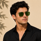 Sunglasses For Men With Green Glass & Golden Frame 3136 Square Sunglass By Sunglasses Deal