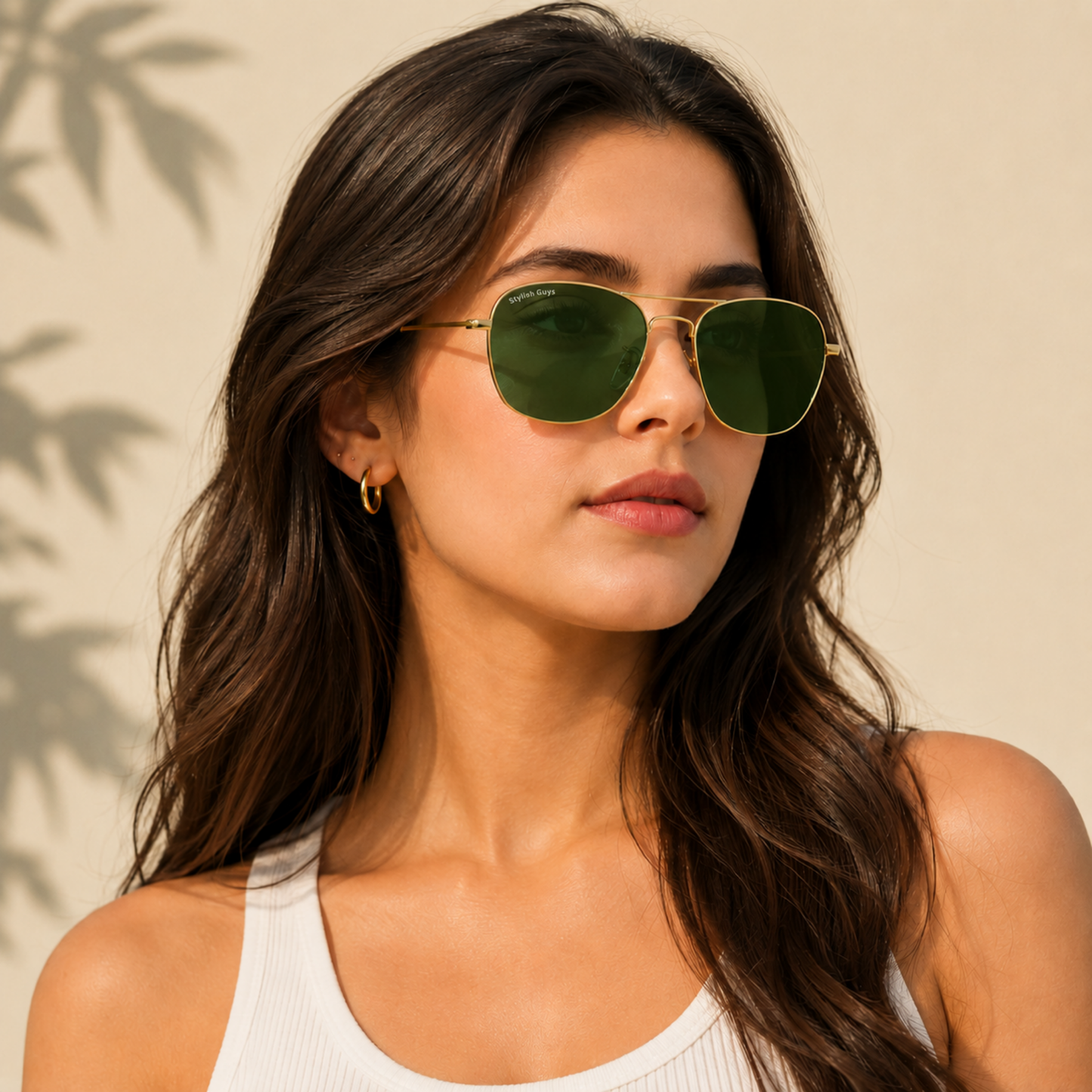 Sunglasses For Men With Green Glass & Golden Frame 3136 Square Sunglass By Sunglasses Deal