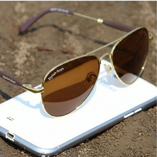 Sunglasses For Men With Brown Glass & Golden Frame 3517 Aviator Oval Sunglass By Sunglasses Deal