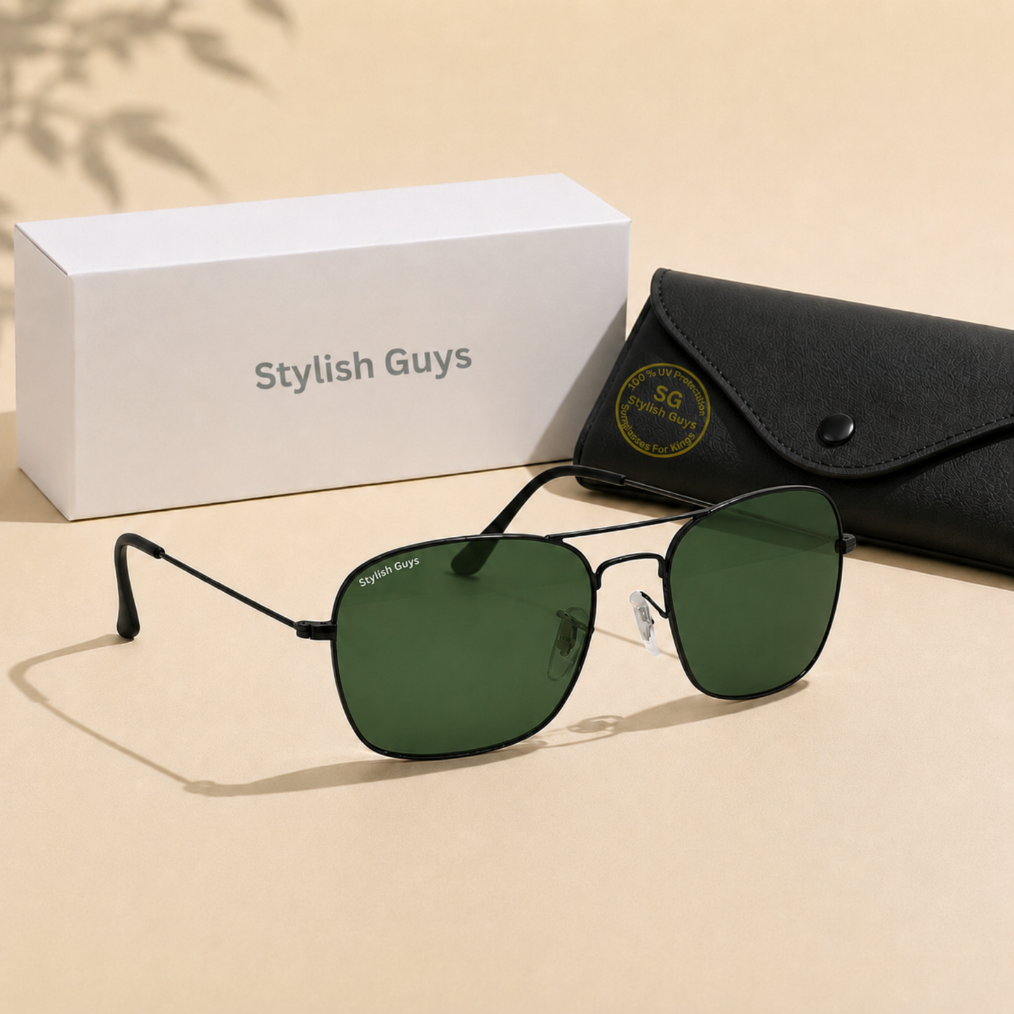 Sunglasses For Men With Green Glass & Black Frame 3136 Square Sunglass By Sunglasses Deal