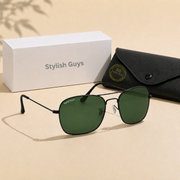 Sunglasses For Men With Green Glass & Black Frame 3136 Square Sunglass By Sunglasses Deal