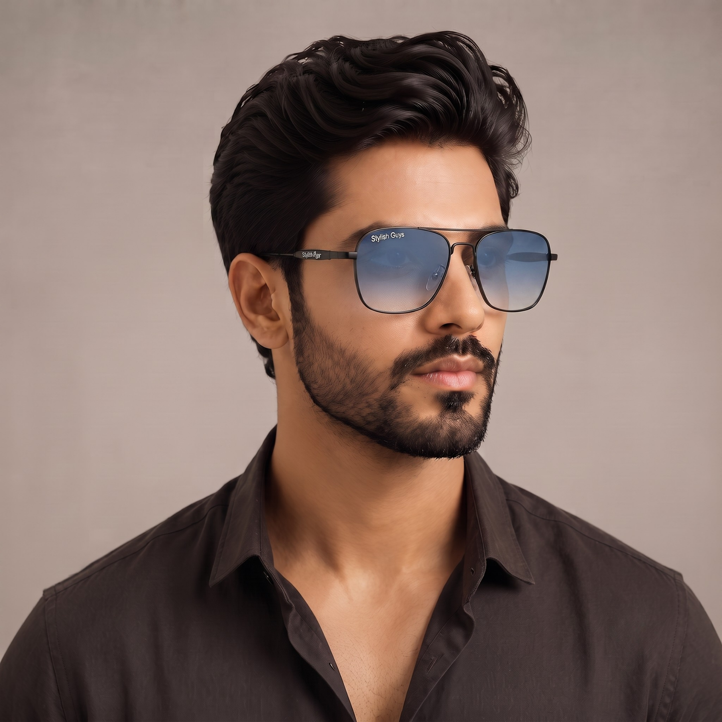 Sunglasses For Men With Blue Shade Glass & Black Frame 1208 Square Sunglass By Sunglasses Deal