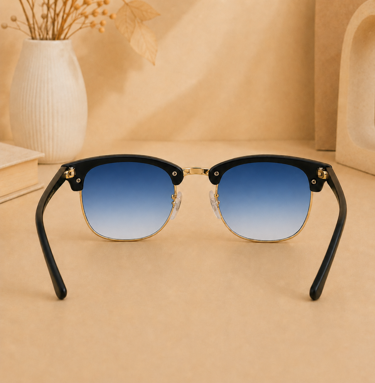 Sunglasses For Men With Blue Shade Glass & Golden Frame 3016 Club Master Sunglass By Sunglasses Deal