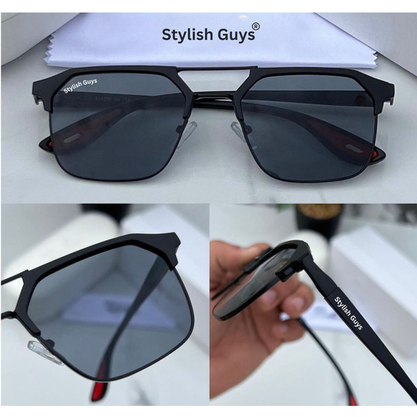 Top Trendy Hot New Stylish Attractive Square Black & Black 04 Evergreen UV Protected Sunglasses For King's Men & Women ( SG-#04 )