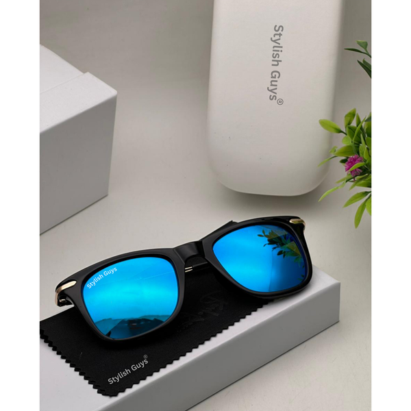 Top Trendy Hot New Stylish Attractive Square Aqua Blue & Gold 2148 Evergreen UV Protected Sunglasses For King's Men & Women ( SG-2148 )