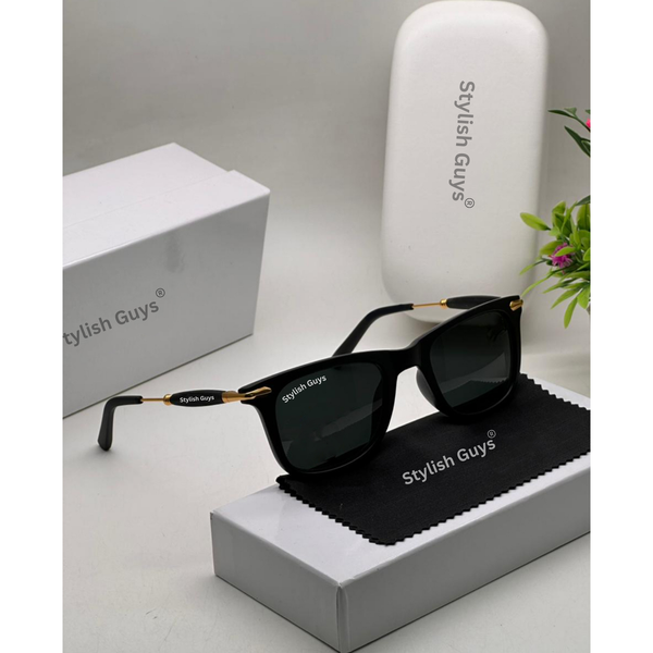 Top Trendy Hot New Stylish Attractive Square Black & Golden 2148 Evergreen UV Protected Sunglasses For King's Men & Women ( SG-2148 )