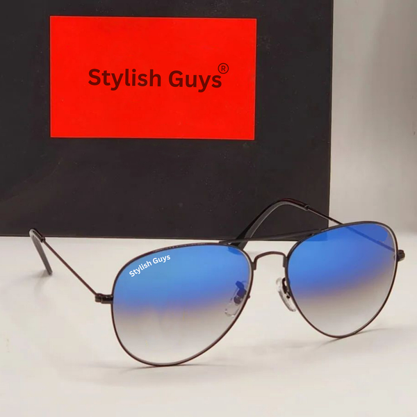 New Fancy Latest Flexible Nosed Trending Shaded Blue Shade Mirror & Black Frame Aviator With Metal Frame Hot Favourite Sunglass For Men, Women & Unisex. ( SG - 3026 )