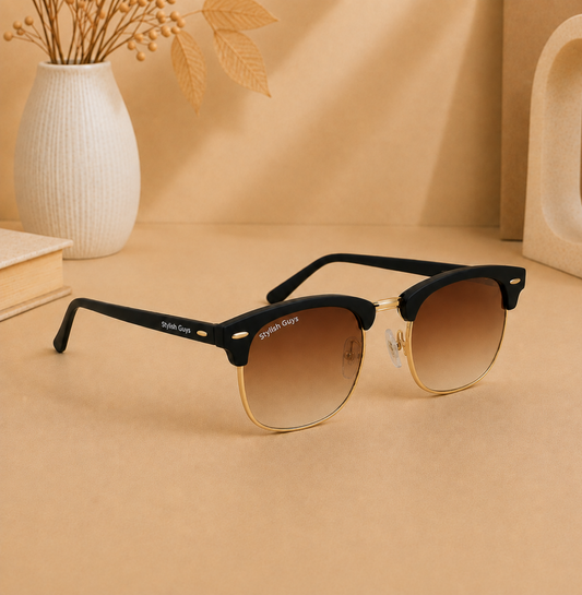 Sunglasses For Men With Brown Shade Glass & Golden Frame 3016 Club Master Sunglass By Sunglasses Deal