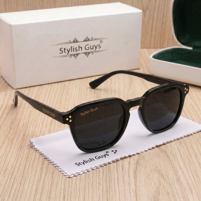 Sunglasses For Men With Black Glass & Black Frame 1045 Round Polarized Sunglass By Sunglasses Deal